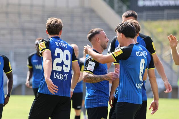 August 1, 2026, Soccer, Men s, Friendly Match, 2026–2027 Season, 1 FC Saarbrücken vs. US Thionville Lusitanos, celebration of the 2–1 goal, goal scorer Alexander Straff, 1 FC Saarbrücken, Saarbrücken, Ludwigsparkstadion, Saarland, Germany, DEU Copyright: xSebastianxBachx