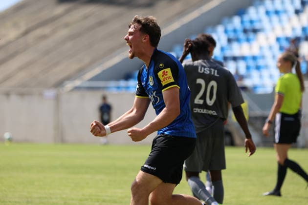 August 1, 2026, Soccer, Men s, Friendly Match, 2026–2027 Season, 1 FC Saarbrücken vs. US Thionville Lusitanos, celebration of the 2–1 goal, goal scorer Alexander Straff, 1 FC Saarbrücken, Saarbrücken, Ludwigsparkstadion, Saarland, Germany, DEU Copyright: xSebastianxBachx