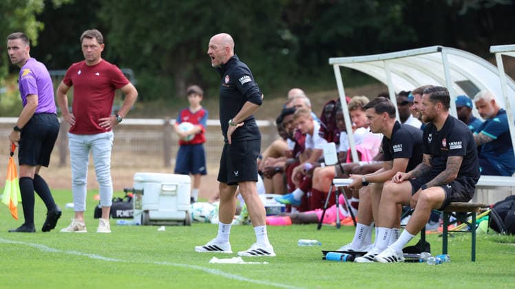 August 1, 2026, xrekx, soccer friendly match, FC Metz vs. 1. FC Kaiserslautern, coach Torsten Lieberknecht, 1. FC Kaiserslautern. DFL and DFB regulations prohibit any use of photographs as image sequences and or quasi-video. Metz