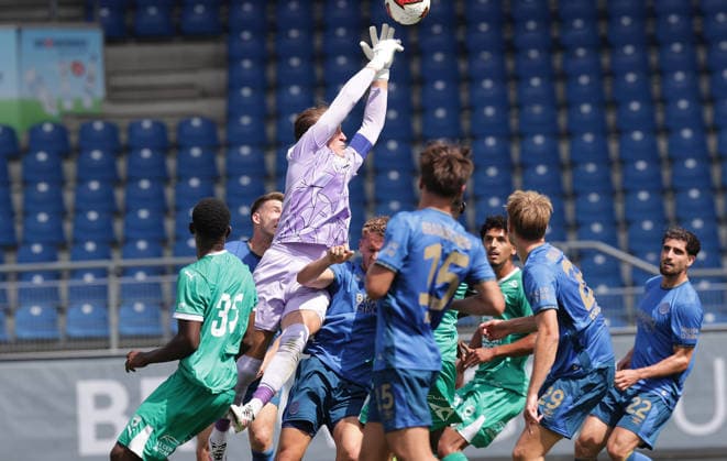 Goalkeeper Ron Thorben Hoffmann, Eintracht Braunschweig Soccer, Men s Team, 2026–2027 Season, 2. Bundesliga, Eintracht Stadium, Eintracht Braunschweig vs. RAAL La Louvière, preseason, friendly match, 0–0. DFL regulations prohibit any use of photographs as image sequences and or quasi-video.