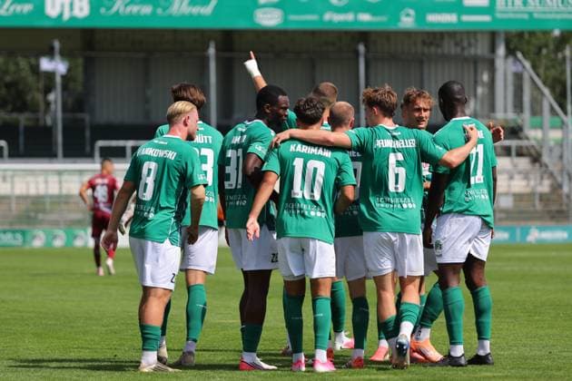 August 26, 2026, Germany, Regionalliga Nord, Soccer, Matchday 1, 2026–2027 Season, Dietmar Scholze Stadium at the Lohmühle, VfB Lübeck vs. SC Weiche Flensburg Goal celebration Cheering Goal scorer Goal scorers Selim Ajkic VfB Lübeck 09 celebrates the 1–0 goal Photo: nordphoto GmbH Tauchnitz Lübeck Dietmar Scholze Stadium an der Lohmühle SH, Germany Copyright: xnordphotoxGmbHx xTauchnitzx
