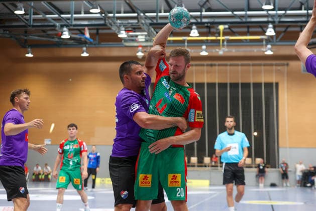 August 1, 2026, xtgx, Handball Friendly Match: SC Magdeburg vs. Corotop Gwardia Opole, emspor, from left: Philipp Weber (Magdeburg), 20: One-on-one, duel, battle, tackle, Ilsenburg