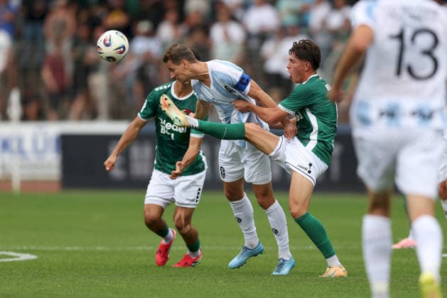 August 1, 2026, Men s, Soccer, 2026–2027 season, Bavarian Regional League, Matchday 2: 1 FC Schweinfurt 1905 vs. TSV 1860 Munich—Dennis Dressel (14), TSV 1860 Munich, and Lukas Mrozek (6), 1 FC Schweinfurt 1905, Schweinfurt, Sachs Stadium, Bavaria, Germany