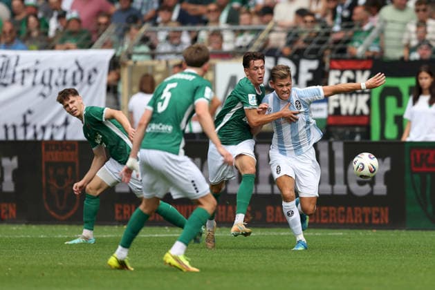August 1, 2026, Men s Soccer, 2026–2027 Season, Bavarian Regional League, Matchday 2: 1 FC Schweinfurt 1905 vs. TSV 1860 Munich; Lukas Mrozek 6, 1 FC Schweinfurt 1905 and Florian Niederlechner 7, TSV 1860 Munich, Schweinfurt, Sachs Stadium, Bavaria, Germany