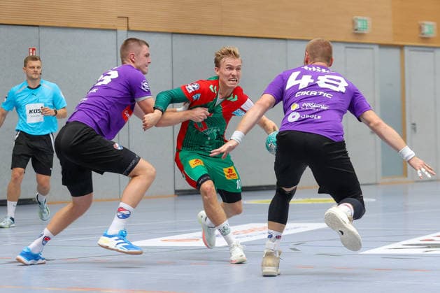 August 1, 2026, xtgx, Handball Friendly Match: SC Magdeburg vs. Corotop Gwardia Opole (emspor), from left: Gisli, Thorgeir, Kristjansson (Magdeburg), 10: Tackle, duel, battle, Ilsenburg