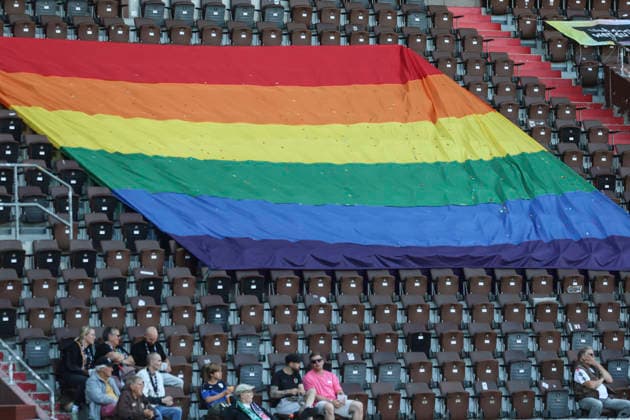 Soccer Friendly Match, FC St. Pauli vs. Deportivo La Coruna, Hamburg, August 1, 2026; Feature, CSD, Rainbow Flag