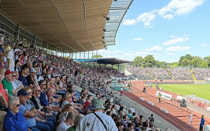 August 1, 2026 xkhx Kassel Regional League Southwest 2026–2027 Season Bundesliga Friendly Match KSV Hessen Kassel vs. FC Schalke 04 Panoramic view of the stands and the field
