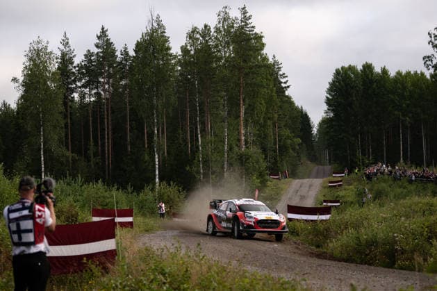 IPA87168692 - Driver M?rti?ö Sesks and Co-Driver Renérs Francis of the M Ford World Rally Team, driving the Ford Puma Rally1, are in third place on the third day of the race during the FIA World Rally Championship WRC, Motorsport Rallye, WM Secto Rally Finland 2026, August 1, 2026, in Jyväskylä, Finland Copyright: xLucaxBarsali IPAxSportx xx 87168692