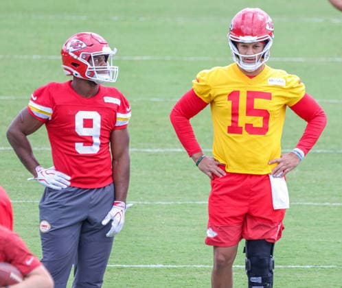 AUGUST 1, 2026: Kansas City Chiefs quarterback Patrick MahomesÃ‚ and Kansas City Chiefs running back Kenneth Walker during practice at Chiefs training camp in St. Joseph, MO. CSM St. Joseph United States - ZUMAc04_ 20260801_zma_c04_046 Copyright: xRomanxPunox