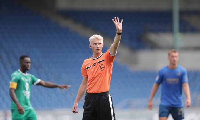 Referee Luca Sambill, Men s Soccer, 2026–2027 Season, 2nd Division, Eintracht Stadium, Eintracht Braunschweig vs. RAAL La Louvière, preseason, friendly match, 0–0. DFL regulations prohibit any use of photographs as image sequences and or quasi-video.