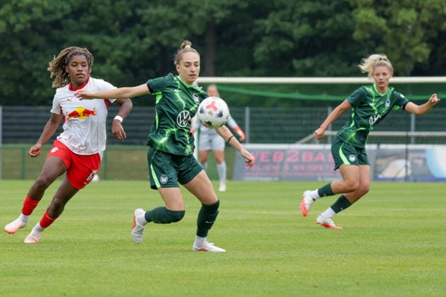 August 1, 2026, xgrfx, Women s Soccer Friendly Match, RB Leipzig vs. VfL Wolfsburg, Delice Boboy (RB Leipzig), Sophia Kleinherne, VfL Wolfsburg; DFL and DFB regulations prohibit any use of photographs as image sequences and or quasi-video, Leipzig