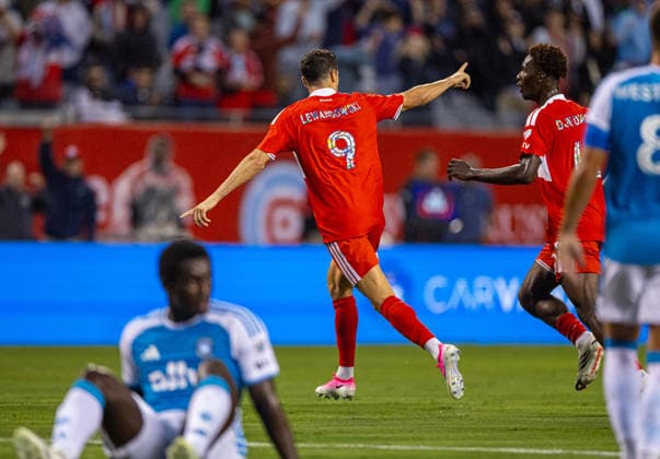 Football - Major League Soccer - Chicago Fire FC v Charlotte FC CHICAGO, USA - Saturday, August 1, 2026: Chicago Fire s Robert Lewandowski celebrates after scoring the first equalising goal during a Major League Soccer match between Chicago Fire FC and Charlotte FC at Soldier Field. (Photo by David Rawcliffe Propaganda) CHICAGO Soldier Field ILLINOIS UNITED STATES OF AMERICA  Copyright: xDavidxRawcliffex P2026-08-01-Chicago_Fire_Charlotte-15