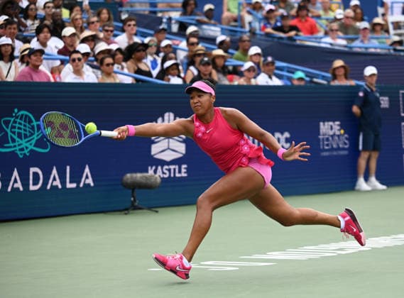 WASHINGTON, DC - AUGUST 01: Naomi Osaka of Japan returns a shot in the Women s Singles Semifinal match against Alexandra Eala of Philippines on day 6 of the Mubadala Citi DC Open 2026 at William H.G. FitzGerald Tennis Center on August 1, 2026 in Washington, DC.  Copyright: xChinaxNewsxServicex 111657691759