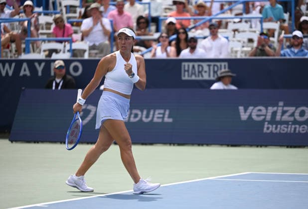 WASHINGTON, DC - AUGUST 01: Jessica Pegula of the United States reacts in the Women s Singles Semifinal match against Diana Shnaider of Russia on day 6 of the Mubadala Citi DC Open 2026 at William H.G. FitzGerald Tennis Center on August 1, 2026 in Washington, DC.  Copyright: xChinaxNewsxServicex 111657691123
