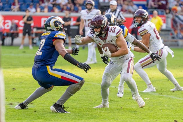 Sergej Kendus Rhein Fire, 23, GER Rhein Fire vs. Alpine Rams, American Football, AFLE, 2026 Season, August 1, 2026 GER Rhein Fire vs. Alpine Rams, American Football, AFLE, 2026 Season, August 1, 2026, Duisburg Copyright: xEibner-Pressefoto FabianxFriesex EP_FFE