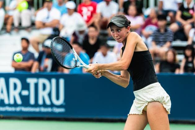 August 1, 2026, Toronto, Ontario, Canada: ANA GRUBOR of Canada is seen in action against MAYA JOINT of Australia during a women s singles qualifying match at the 2026 National Bank Open at Sobeys Stadium in Toronto, Ontario. Toronto Canada - ZUMAt160 20260801_zip_t160_051 Copyright: xMathewxTsangx