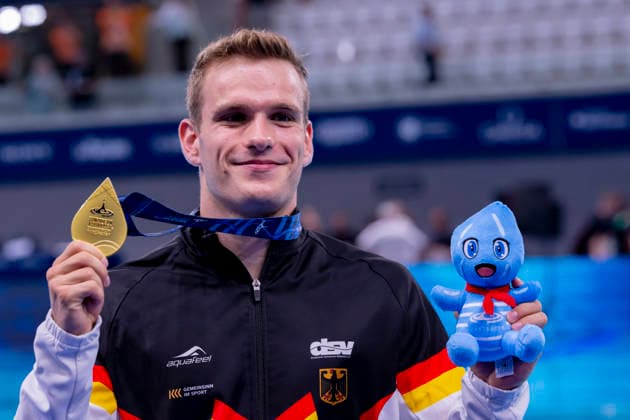 France, Paris, Centre Aquatique Olympique Metropole du Grand Paris, August 1, 2026, European Aquatics Championships – Artistic Swimming, Day 1, Men’s 1m Springboard Final, Moritz Linus Wesemann of Germany wins the gold medal, Photo by Eibner Pressefoto Tino Henschel European Aquatics Championships Artistic Swimming, Day 1, Men’s 1m Springboard Final, Paris Copyright: xEibnerxPressefotox