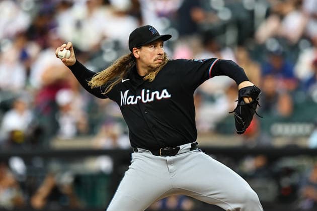 MLB, Baseball Herren, USA Miami Marlins Vs. New York Mets Miami Marlins relief pitcher Lake Bachar, number 84, throws during the eighth inning of a baseball game against the New York Mets at Citi Field in Flushing, New York, on August 1, 2026. Flushing N.Y. United States  Copyright: xGordonxDonovanx originalFilename:donovan-mlbmiami260801_npwxS.jpg