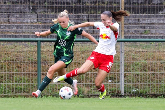 August 1, 2026, xgrfx, Women s Soccer Friendly Match, RB Leipzig vs. VfL Wolfsburg, featuring Anny Kerim Lindland (VfL Wolfsburg). DFL and DFB regulations prohibit any use of photographs as image sequences and or quasi-video. Leipzig