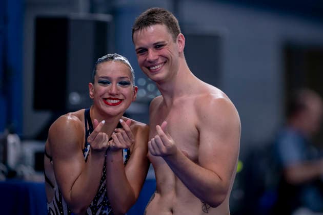 France, Paris, Centre Aquatique Olympique Metropole du Grand Paris, August 2, 2026, European Aquatics Championships – Artistic Swimming, Day 3, Mixed Duet Technical FINAL, Solene Guisard and Robin Wiehn of Germany, Photo by Eibner Pressefoto Tino Henschel European Aquatics Championships Artistic Swimming, Day 3, Mixed Duet Technical FINAL Paris Copyright: xEibnerxPressefotox