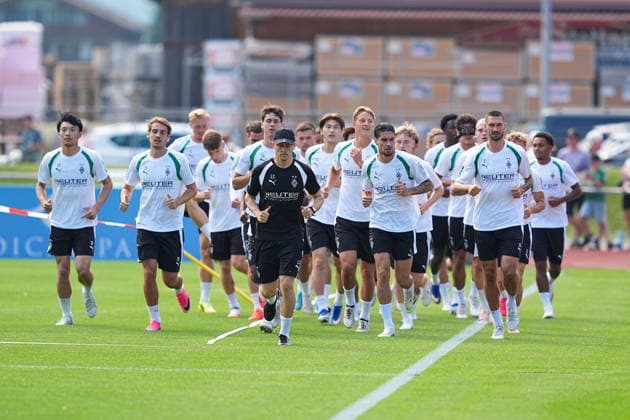 August 2, 2026, xydrx, soccer, training camp, Borussia Mönchengladbach, 2026–2027 season, Stadion am Birkenmoos: Borussia Mönchengladbach players are warming up. DFB regulations prohibit any use of photographs as image sequences and or quasi-video. Copyright: HMBxMedia YannisxDreimann