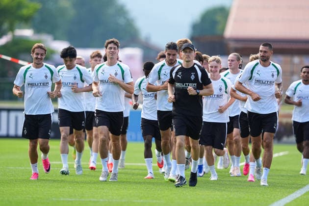 August 2, 2026, xydrx, soccer, training camp, Borussia Mönchengladbach, 2026–2027 season, Stadion am Birkenmoos: Borussia Mönchengladbach players are warming up. DFB regulations prohibit any use of photographs as image sequences and or quasi-video. Copyright: HMBxMedia YannisxDreimann