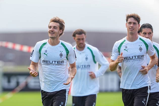 August 2, 2026, xydrx, soccer, training camp, Borussia Mönchengladbach, 2026–2027 season, Birkenmoos Stadium, Florian Neuhaus (Borussia Mönchengladbach, 10) and Philipp Sander (Borussia Mönchengladbach, 16). DFB regulations prohibit any use of photographs as image sequences and or quasi-video. Copyright: HMBxMedia YannisxDreimann