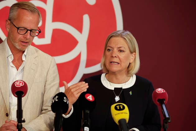 STOCKHOLM, SWEDEN 20260803 Social Democratic Party Chair Magdalena Andersson (S) and Mikael Damberg (S) kick off their election campaign with a press conference on Sveavägen in Stockholm STOCKHOLM SWEDEN x11700x  Copyright: xMagnusxGrimstedt TTx MAGDALENA ANDERSSON (S) PA VALTURNE