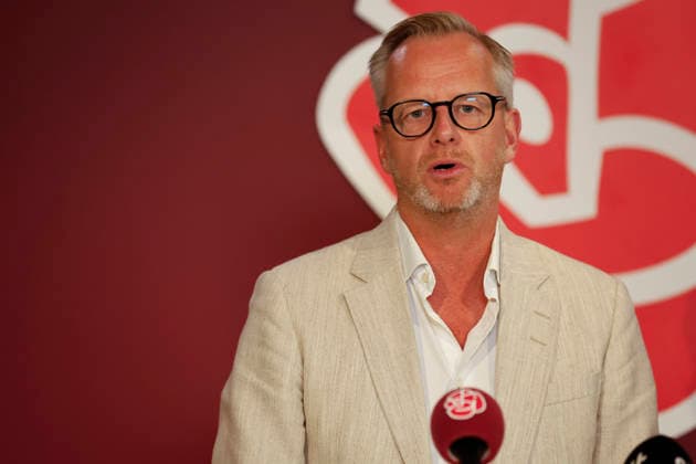 STOCKHOLM, SWEDEN 20260803 Social Democratic Party Chair Magdalena Andersson (S) and Mikael Damberg (S) kick off their election campaign with a press conference on Sveavägen in Stockholm STOCKHOLM SWEDEN x11700x  Copyright: xMagnusxGrimstedt TTx MAGDALENA ANDERSSON (S) PA VALTURNE