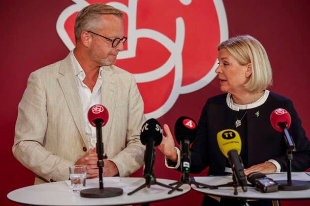 STOCKHOLM, SWEDEN 20260803 Social Democratic Party Chair Magdalena Andersson (S) and Mikael Damberg (S) kick off their election campaign with a press conference on Sveavägen in Stockholm STOCKHOLM SWEDEN x11700x  Copyright: xMagnusxGrimstedt TTx MAGDALENA ANDERSSON (S) PA VALTURNE