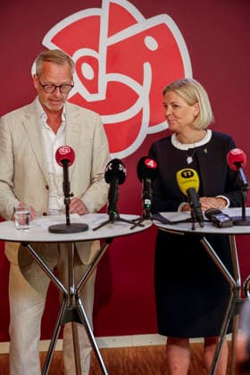STOCKHOLM, SWEDEN 20260803 Social Democratic Party Chair Magdalena Andersson (S) and Mikael Damberg (S) kick off their election campaign with a press conference on Sveavägen in Stockholm STOCKHOLM SWEDEN x11700x  Copyright: xMagnusxGrimstedt TTx MAGDALENA ANDERSSON (S) PA VALTURNE