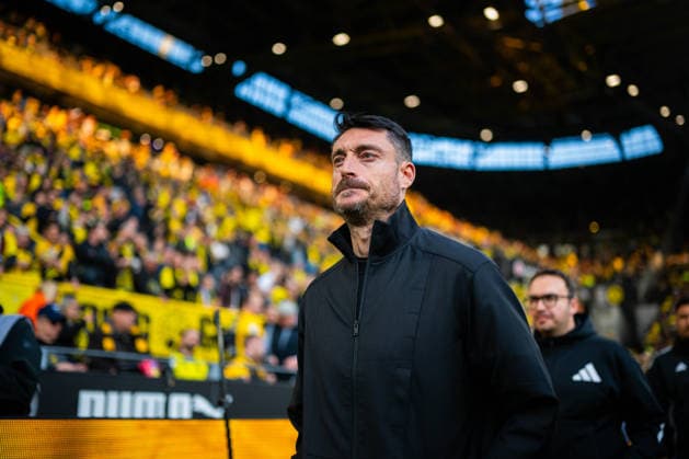May 8, 2026 Soccer, 2025–2026, 1. Bundesliga, Matchday 33, Borussia Dortmund vs. Eintracht Frankfurt, Albert Riera, Frankfurt Coach. DFL regulations prohibit any use of photographs as image sequences and or quasi-video.