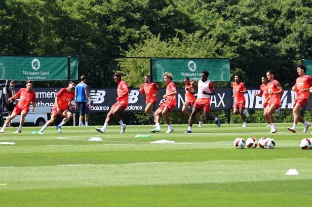 GER, Bayer 04 Leverkusen Training Camp in Blankenhain, August 3, 2026, Blankenhain, GER, 2026–2027 Season, Bundesliga 1, Bayer 04 Leverkusen Training Camp in Pictures: The Werkself’s Running Drill. DFL regulations prohibit any use of photographs as image sequences and or quasi-video.