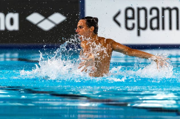 SWIMMING - EAC 2026 PARIS,FRANCE,03.AUG.26 - SWIMMING - European Aquatics Championships Paris 2026, artistic swimming, solo free, men. Image shows David Martinez Delgado (SWE).  GEPAxpictures xPhilippxBrem