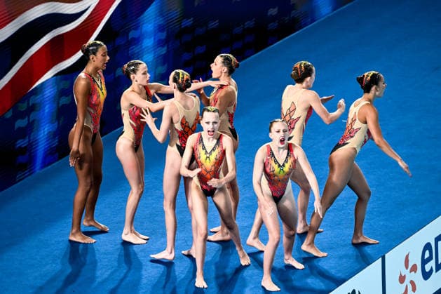 Athletes of team Great Britain compete in the artistic swimming Team Free Final during the European Aquatics Championships at the Olympic Aquatic Center in Paris (France), August 3, 2026. Andrea Masini Deepbluemedia Insidefoto