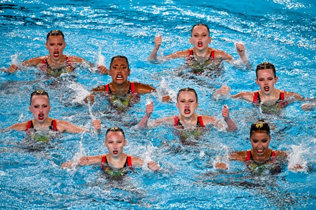 Athletes of team Great Britain compete in the artistic swimming Team Free Final during the European Aquatics Championships at the Olympic Aquatic Center in Paris (France), August 3, 2026. Andrea Masini Deepbluemedia Insidefoto