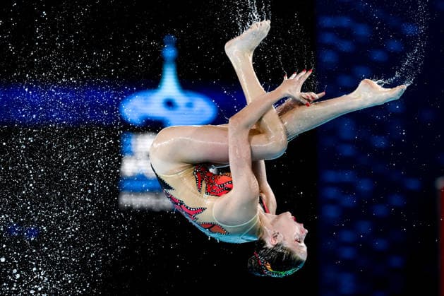 Athletes of team Great Britain compete in the artistic swimming Team Free Final during the European Aquatics Championships at the Olympic Aquatic Center in Paris (France), August 3, 2026. Andrea Staccioli