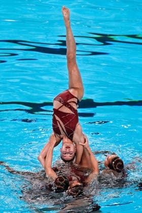 Athletes of team Spain compete in the Artistic Swimming Team Free Final with the coaches during the European Aquatics Championships at the Olympic Aquatic Center in Paris (France), August 3, 2026. Andrea Masini Deepbluemedia Insidefoto