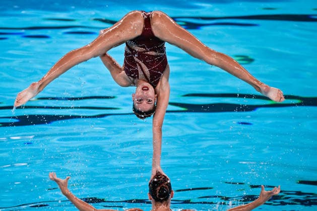 Athletes of team Spain compete in the Artistic Swimming Team Free Final with the coaches during the European Aquatics Championships at the Olympic Aquatic Center in Paris (France), August 3, 2026. Andrea Masini Deepbluemedia Insidefoto