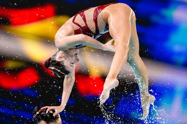 Athletes of team Spain compete in the Artistic Swimming Team Free Final with the coaches during the European Aquatics Championships at the Olympic Aquatic Center in Paris (France), August 3, 2026. Andrea Staccioli