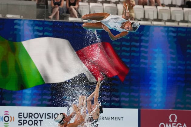 Artistic Swimming, Team Free Final, team Italy, winner of the bronze medal at the European Aquatics Championships Paris 2026, Paris, August 03, 2026 .  Copyright: xGianxMattiaxD Alberto LaPressex