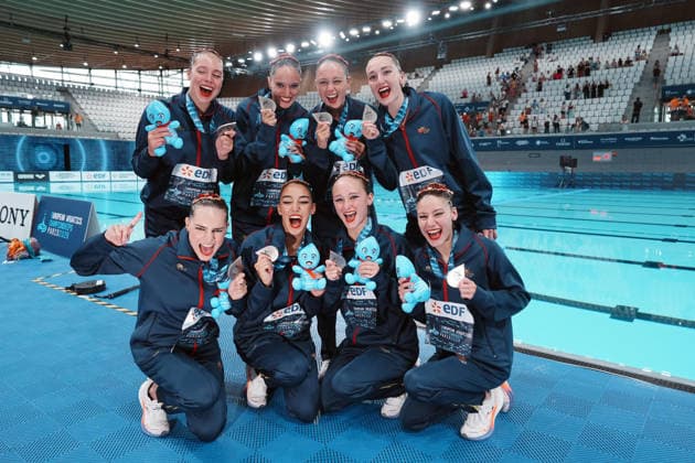 Artistic Swimming, Team Free Final, team Spain, winner of the silver medal at the European Aquatics Championships Paris 2026, Paris, August 03, 2026 .  Copyright: xGianxMattiaxD Alberto LaPressex
