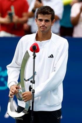 Washington DC Open tennis tournament Rafael Jodar of Spain holds the second place trophy after losing to Taylor Fritz of the USA in their Mens Final match at the Washington DC Open tennis tournament, in Washington, DC, USA, 03 August 2026. WASHINGTON DC UNITED STATES  Copyright: xWILLxOLIVERx