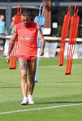 GER, Bayer 04 Leverkusen Training Camp in Blankenhain, August 3, 2026, Blankenhain, GER, 2026–2027 Season, Bundesliga 1, Bayer 04 Leverkusen Training Camp in Pictures: Aleix Garcia, Leverkusen. DFL regulations prohibit any use of photographs as image sequences and or quasi-video content.