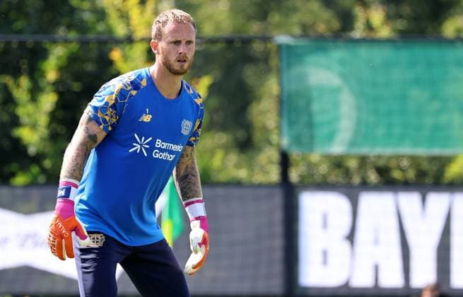 GER, Bayer 04 Leverkusen Training Camp in Blankenhain, August 3, 2026, Blankenhain, GER, 2026–2027 Season, Bundesliga 1, Bayer 04 Leverkusen Training Camp in Pictures: Goalkeeper Mark Flekken, Leverkusen. DFL regulations prohibit any use of photographs as image sequences and or quasi-video content.