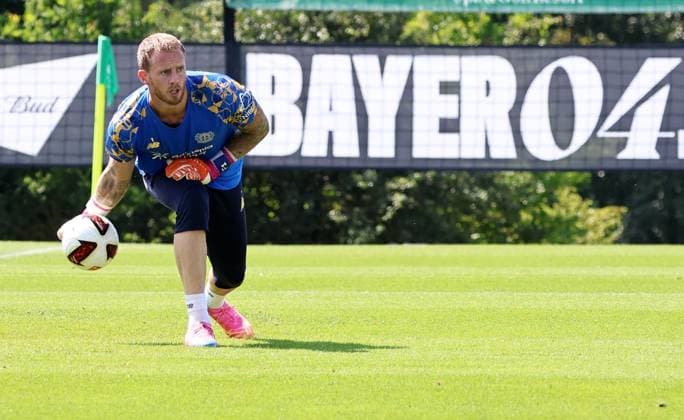 GER, Bayer 04 Leverkusen Training Camp in Blankenhain, August 3, 2026, Blankenhain, GER, 2026–2027 Season, Bundesliga 1, Bayer 04 Leverkusen Training Camp in Pictures: Goalkeeper Mark Flekken, Leverkusen. DFL regulations prohibit any use of photographs as image sequences and or quasi-video content.