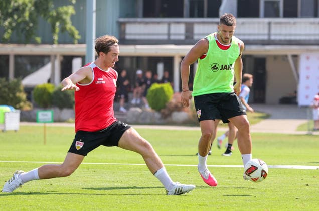 August 4, 2026, Germany, Grassau, Bundesliga, 2026–2027 season, VfB Stuttgart training camp, from left: Angelo Stiller, Ermedin Demirovic