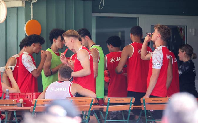 August 4, 2026, Germany, Grassau, Bundesliga, 2026–2027 season, VfB Stuttgart training camp, Chris Führich is a watermelon