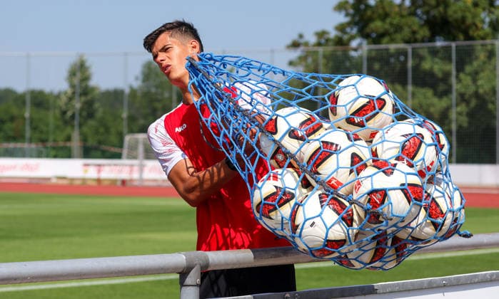 August 4, 2026, Germany, Grassau, Bundesliga, 2026–2027 season, VfB Stuttgart training camp, Chema with training balls, ball, net