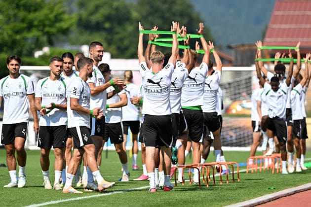 August 4, 2026 Rottach Egern Soccer, Men s, 2026–2027 Season, Borussia Mönchengladbach Training Camp, Training Drill. DFL regulations prohibit any use of photographs as image sequences and or quasi-video. Am Birkenmoos Stadium, Bavaria, Germany